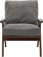 Wahson Mid Century Chair, Upholstered Accent Armchair, with Wood Frame and Canvas Cushions, Leisure Slipper Chair for Living Room/Bedroom, Grey