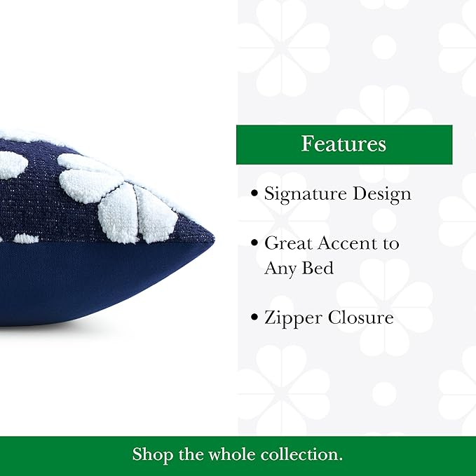 Kate Spade New York Spade Floral Decorative Pillow, 20" x 20" Throw Pillow for Bed or Sofa, Textured Polyester and Cotton Blend Cover, Navy, 20 x 20