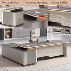 86IN Executive Office Desk - Large Office Desk L Shaped Computer Desk with 2 Drawers & Grille Design | Thickened Countertop & Large Capacity Side Cabinet Storage & Metal Cabinet Handle