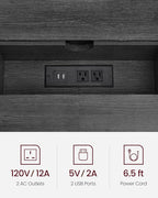 VASAGLE 70.9-Inch Console Table with Outlet and Shelves, Sofa Table with Charging Station, Behind Couch Table Skinny, Entryway Table for Hallway, Living Room, Charcoal Gray and Ink Black ULNT118B22