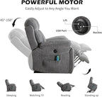 Large Power Lift Recliner Chair with Massage and Heat for Elderly, Wide Padded Recliner with 2 Cup Holders, Side Pocket & USB Charger(1, Dark Gray)