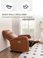 Power Recliner Chairs for Living Room,Wall Hugger Recliners with Power Headrest Type-C Charger, Leather Electric Recliner Chair for Adult, Brown