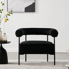 Modern Accent Chair with Curved Back, Small Living Room Vanity Chair, Black Comfy Velvet Barrel Armchair with Metal Legs & Upholstered for Bedroom, Makeup Room
