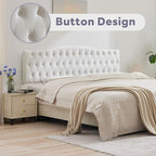 Upholstered King Headboard, Button Diamond Tufted Headboard with Adjustable Height and Solid Wood Leg, Velvet Padded Headboards for King Size Bed, Modern Head Board, White