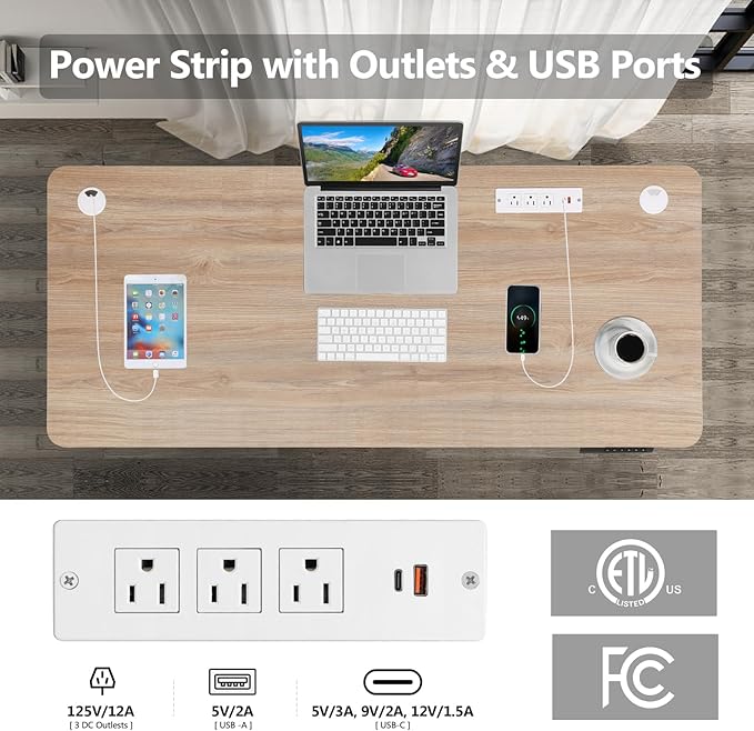 farexon 48 x 24 inch Standing Desk Electric Adjustable Height with Charging Station, Stand up Desk with Ergonomic Workstation, 4 Preset Heights Easy to Set（Oak Grey