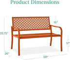 Best Choice Products Outdoor Bench 2-Person Metal Steel Benches Furniture for Garden, Patio, Porch, Entryway w/Geometric Backrest, 790lb Capacity - Carrot