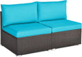 COSTWAY 2PCS PE Rattan Armless Sofa, Wicker Patio Conversation Set Chairs with Soft Cushion, Outdoor Sectional Furniture for Yard, Poolside (Turquoise)