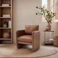 Modern Accent Barrel Chair, Single Sofa Chair with Removable Back Pillow, Comfy Pu Leather Upholstered Reading Accent Chair Lounge Armchair for Bedroom Living Room, Brown