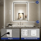 28X36 Inch Framed LED Lighted Bathroom Mirror,Backlit and Front Wall Mounted Black Metal Vanity Mirrors with Lights,Double LED Dimmable Illuminated & 3 Colors Temperature Anti-Fog Mirror