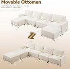 143.8" Modular Sectional Sofa Modern Chenille U-Shaped Couch with Thickened Seat Cushions, Easy Assembly, Upholstered 6 Seater Couch with 2 Movable Ottomans for Living Room, White