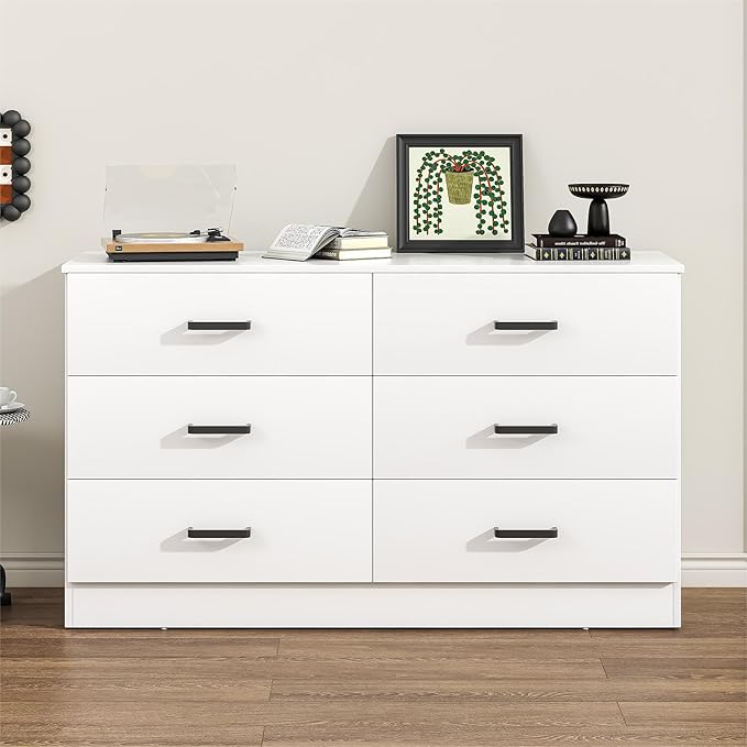 Bigbiglife Wood Dresser for Bedroom, 6 Drawer Double Dresser, Modern Chest of Drawers with Deep Drawers, Large Storage Organizer for Living Room, Closet (White)