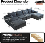 136.6'' U-Shaped Modern Modular Sectional Cloud Couch Whit Ottoman, 4-Seat Chenille Deep-Seat Sofa with Pillow for Living Room, Bedroom, Apartment, Ocean Blue