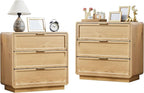 Modern Nightstand Set of 2 for Bedroom, 26'' Wide Wood 3 Drawers Bedside Table, Large Dresser w/Curved Profile Design, Side Table, End Table with Storage Drawers for Living Room, Entryway, Natural