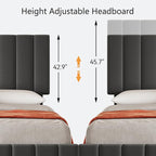 Garvee Full Size Bed Frame with 4 Storage Drawers, Adjustable Height Headboard, Linen Upholstered Platform Bed Frame, No Box Spring Needed, Easy Assembly, Grey