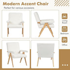 Giantex Mid-Century Modern Accent Chairs Set of 2, Sherpa Fabric Reading Chair with Padded Armrests, Solid Rubber Wood Frame, Upholstered Side Arm Chair for Living Room, Bedroom, Office, Beige