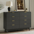 LYNSOM Fluted 8 Drawer Dresser for Bedroom, 55" Wide Modern Chest of Drawers with Curved Profile Design and Metal Handles, Wood Dresser TV Stand & Storage Organizer for Bedroom, Hallway, Black