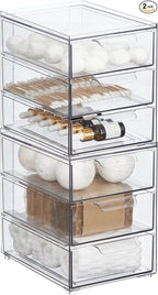 mDesign Plastic Stackable Organizer with 3 Drawers - Pull-Out Drawer Storage Bin for Bathroom Sink/Cabinet Organization - Perfect for Makeup, Small Towels, and More - Lumiere Collection, 2 Pack, Clear