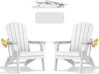 nevilywood Folding Adirondack Chair - Extended Ergonomic Backrest, Cup Holder - Easy Assembly - Durable HDPE Plastic, Weather Resistant & Maintenance-Free - Lawn, Patio, Deck Supports 380lbs White