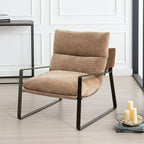 HEAH-YO Modern Accent Chair Set of 1, Upholstered Chenille Living Room Chair with Bronze Metal Legs, Comfy Arm Side Chair for Bedroom, Khaki