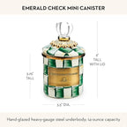 MACKENZIE-CHILDS Mini Enamel Canister, Kitchen Storage Container with Lid, Green-and-White Emerald Check