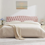 Upholstered King Headboard, Button Diamond Tufted Headboard with Adjustable Height and Solid Wood Leg, Velvet Padded Headboards for King Size Bed, Modern Head Board (Pink)