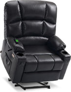 MCombo Oversized Dual Motor Power Lift Recliner Chair Sofa with Massage and Heat for Big Elderly People, Infinite Position, USB Ports, Faux Leather R7688 (Black, Large-Oversize)