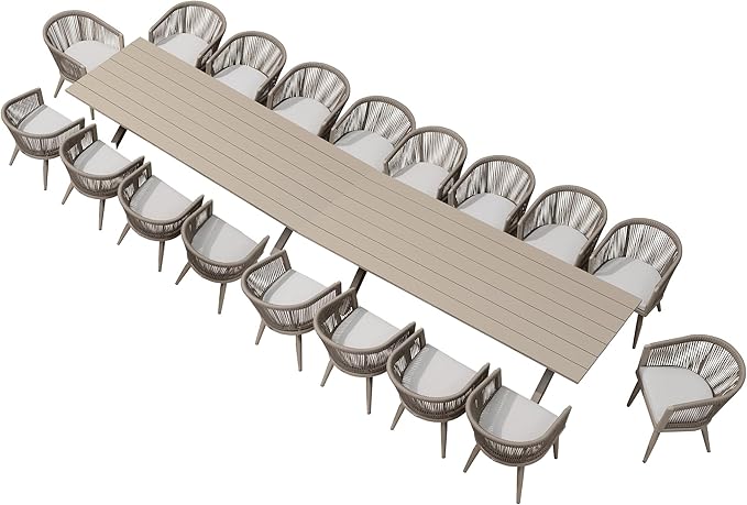 PURPLE LEAF Patio Dining Set for 18 All-Weather Wicker Aluminium 20 Piece Outdoor Table and Chairs Set Included Cushions for Backyard Indoor Decor Kitchen Modern Outdoor Furniture Set Champagne