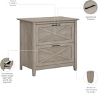 Bush Furniture Key West 2 Drawer Lateral File Cabinet in Washed Gray, Document Storage for Home Office, Accent Chest with Drawers