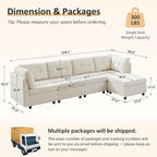 VANOMi 4 Seat Modular Sectional Sofa with Ottoman, 118" Cloud Sofas & Couches, Cozy Chenille Sectional Couches for Living Room, Apartment, Office, Beige, L Shaped