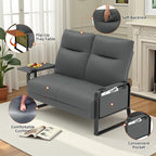 Faux Leather Sectional Couches for Living Room 3 Piece Loveseat and Chair Set with Flip Up Tray Tables Side Pockets Modern Modular Sectional Sofa for Office (2-Seat+1-Seat+1-Seat, Gray)