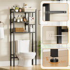 Over The Toilet Storage Rack, 3-Tier Bathroom Organizer Over Toilet, Wooden Above Toilet Storage Shelf, Space Saver, Freestanding Bathroom Storage Metal Shelf, Easy to Assemble, Black