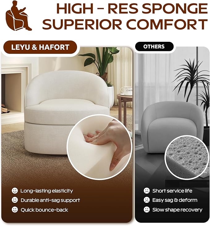 Leyu&Hafort Modern Beige Swivel Accent Chair with Removable Foam Seat Cushion, Linen Upholstered Comfty Sofa for Living Room and Bedroom Reading, FSC Certified Solid Wood Base. (Beige)