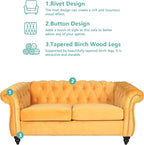 Velvet Loveseat Sofa, Mid Century Modern Upholstered Couch, 62" Oversized Comfy 2 Seater Love Seat Couch with Cushions, Tufted Chesterfield Sofa for Living Room, Bedroom, Apartment (Yellow)