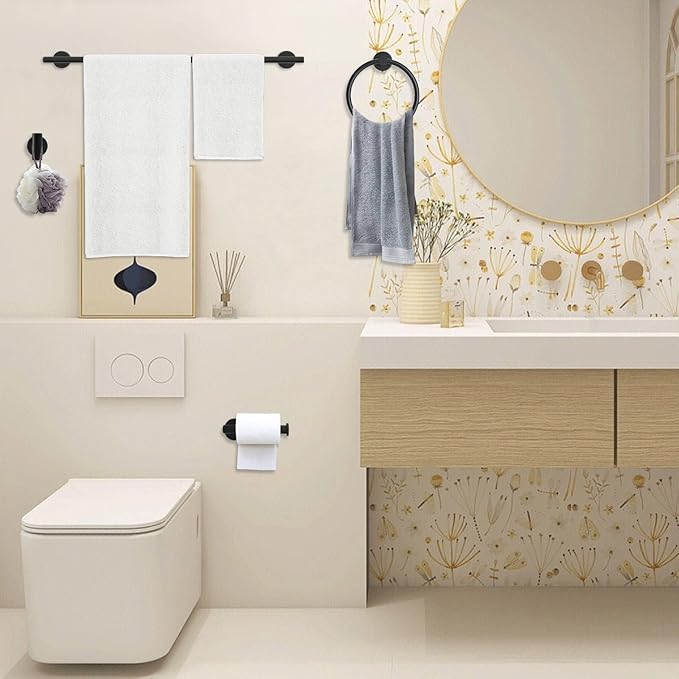 10 Pieces Towel Bar Set Matte Black Bathroom Hardware Set Includes 23.6 Inch Towel Bar,Stainless Steel Towel Holder-Towel Racks Set Wall-Mounted Bathroom Accessory Set