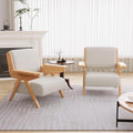 Mid Century Modern Accent Chair Set of 2, Fabric Upholstered Lounge Arm Chairs with Solid Wood Frame for Living Room, Bedroom, Office, Reading Corner(White)