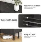 Modern Fluted Black Storage Cabinet with 2 Doors, Adjustable Shelves, and Metal Legs, Accent Buffet Sideboard for Living Room, Dining Room, Entryway (Black)