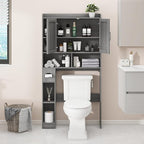 Vabches Over The Toilet Storage Cabinet, Farmhouse Style with 2 Barn Doors, Toilet Paper Holder, Space-Saving for Bathroom & Laundry, Gray