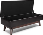 SIMPLIHOME Owen 48 inch Wide Mid Century Modern Rectangle Rectangular Storage Ottoman in Tanners Brown Vegan Faux Leather, Assembled, for the Living Room, Entryway and Family Room