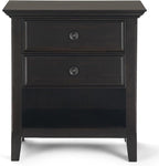 SIMPLIHOME Amherst Bedside Table - 24 inch Wide Solid Wood Nightstand Table in Hickory Brown, Transitional Bedroom Side or End Table with 2 Drawers, Open Storage Shelf and Bronze Hardware