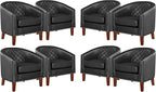 Prilinex Comfy Barrel Accent Chair Set of 8 - Faux Leather Living Room Chair Club Chair with Cushion, Diamond Grid Backrest & Nailhead Trim, Guest Chair for Office, Bedroom & Waiting Room, Black