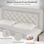 BarnFurin Queen Bed Frame with Diamond Tufted Headboard, Faux Leather Upholstered Bed with Wooden Slats Support, No Box Spring Needed, Mattress Foundation, Easy Assembly, Cream