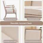 chairus Farmhouse Linen Accent Chair for Living Room, Upholstered Reading Chair with Solid Wood Frame Lounge Arm Chair with High Back for Bedroom, Reception Room, Waiting Room, Beige