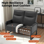 3-Piece Living Room Sofa Set, Faux Leather Loveseat & Accent Chairs Set of 2 with Foldable Tray Table & Storage Pocket, Upholstered Sofa Set for Small Spaces, Office, Black