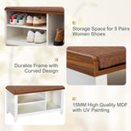 MFSTUDIO Shoe Storage Bench, White Shoe Entryway Bench with Seating Padded Cushion, Freestanding Shoe Rack Organizer for Entryway Hallway Living Room Bedroom, Brown Cushion