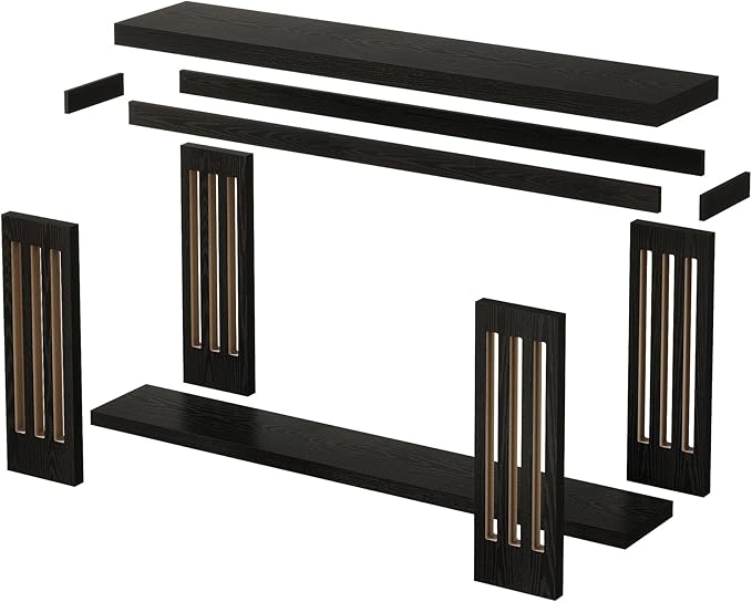 Tribesigns 2-Tier Extra Long Entryway Table, 70.9-Inch Farmhouse Console Table with Vertical Stripe Legs and with Open Shelves for Living Room, Hallway, Black
