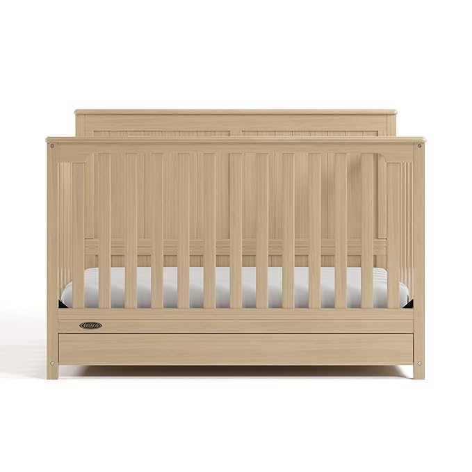 Graco Hadley 5-in-1 Convertible Crib with Drawer (Driftwood) – GREENGUARD Gold Certified, Fits Standard Crib Mattress, Converts to Toddler Bed, Daybed and Full Bed, 4 Adjustable Mattress Heights
