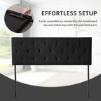 Linen Upholstered Headboard Twin Size, Diamond Tufting Solid Wood Twin XL Headboard Only, Adjustable Height from 37” to 51” Head Board, Dorm Bed Frame or Wall Mount Headboards, Black