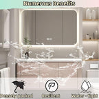 48IN Pink Modern Bathroom Vanity - Bathroom Vanities Set with 2 Drawers Wall Mounted | Rounded Corner Smart Defogging Mirror Cabinet with Lighting & Time Display, Side Opening Storage Shelf (Style A)