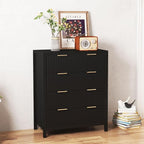 4 Drawer Dressers for Bedroom, Modern Closet Chest of Drawers with Waveform Fluted Panel, Large Wood Storage Dresser Organizer for Nursery Bedroom Living Room Hallway Closet, Black