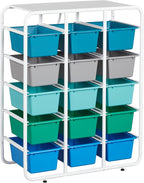 ECR4Kids 5-Tier Storage Rack with 15 Cubby Bins 5x3, Multipurpose Organization, Contemporary